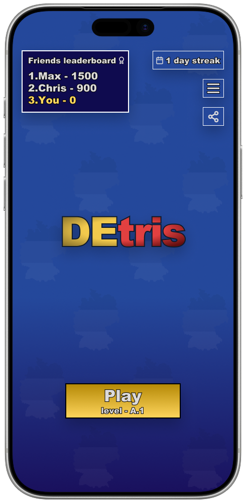 DEtris app home screen